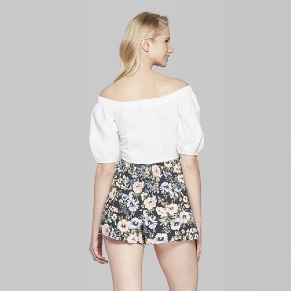 WILD FABLE•white linen peasant corset puff sleeve crop top M NWT - Picture 2 of 6